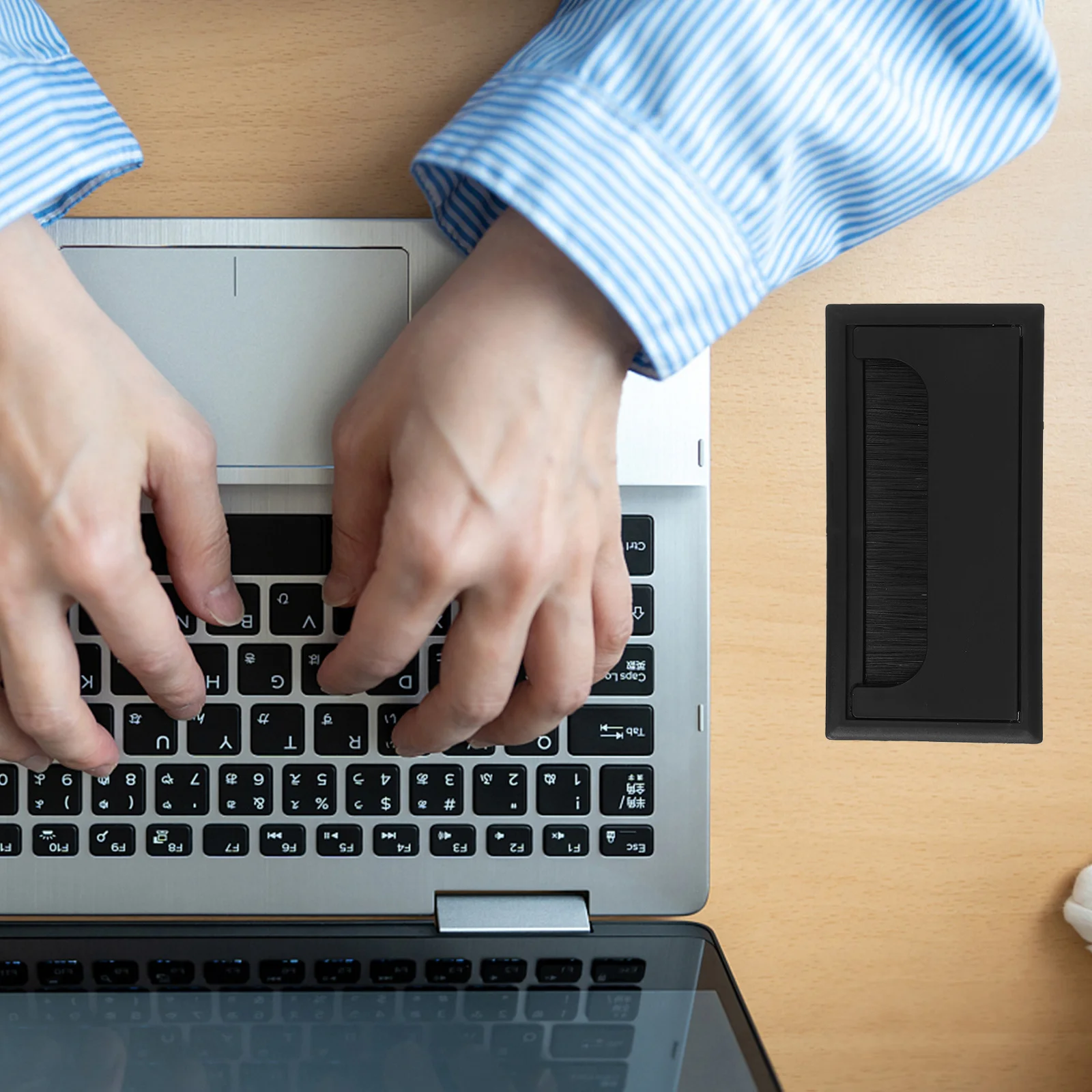 4 pçs de plástico preto mesa grommet caixa escova cabo buraco capa escritório fio gestão poeira livre espaço trabalho mesa fio buraco capa