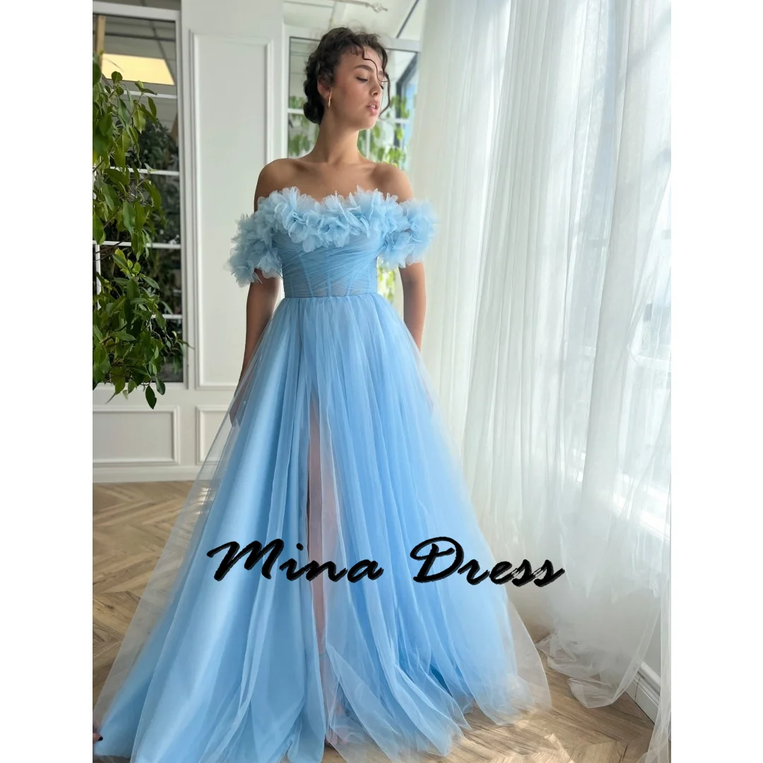 

Mina Customized Floral Boat Neck Luxurious Saudi Evening Dress Es Sleeveless Slit Backless Evening Dresses 2024 Luxury Strapless