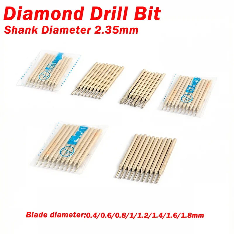 

Diamond Coated Tipped Drill Bit 0.4/0.6/0.8/1/1.2/1.4/1.6/1.8mm Shank Dia 2.35mm A Needle Enlarged Hole Drill Punching Needle