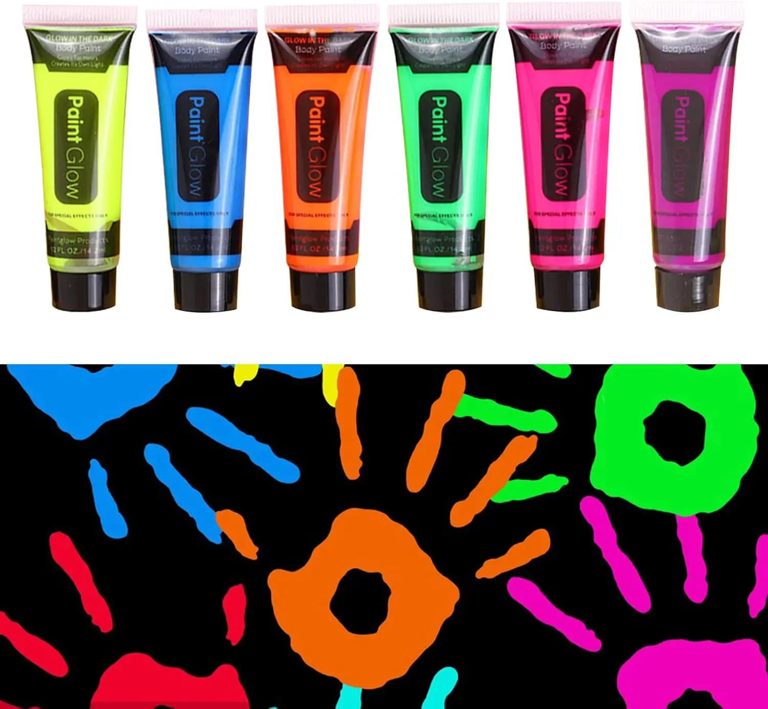 Glow in the Dark Face Body Paint, wasbare neon gezichtslichaamsverf, UV-licht gezichtsmake-up, fluorescerend, voor feesten, Kerstmis, Halloween