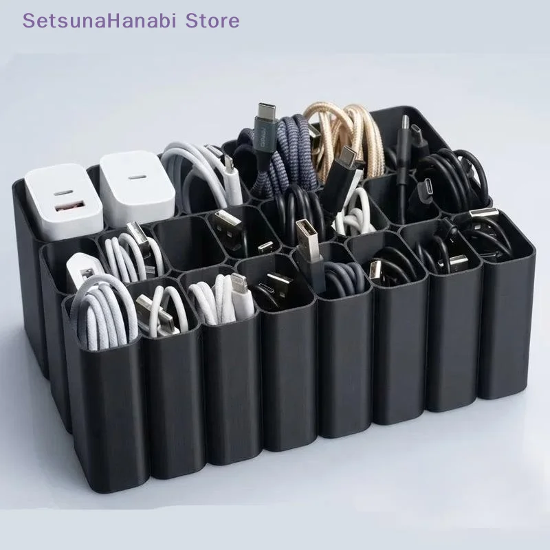 [W]11/22 Grids USB Cable Storage Tray Wire Management Box Desktop Electronic Organizer For Home Office Holiday Present
