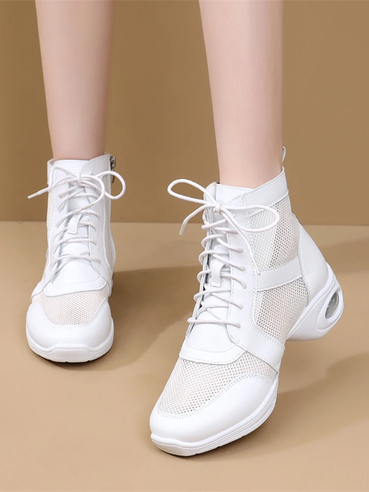 Danza da donna oes Traspirante Me Bianco Autunno Inverno Danza quadrata Tacco medio Bot morbido Vera pelle Jazz Sailor Da...