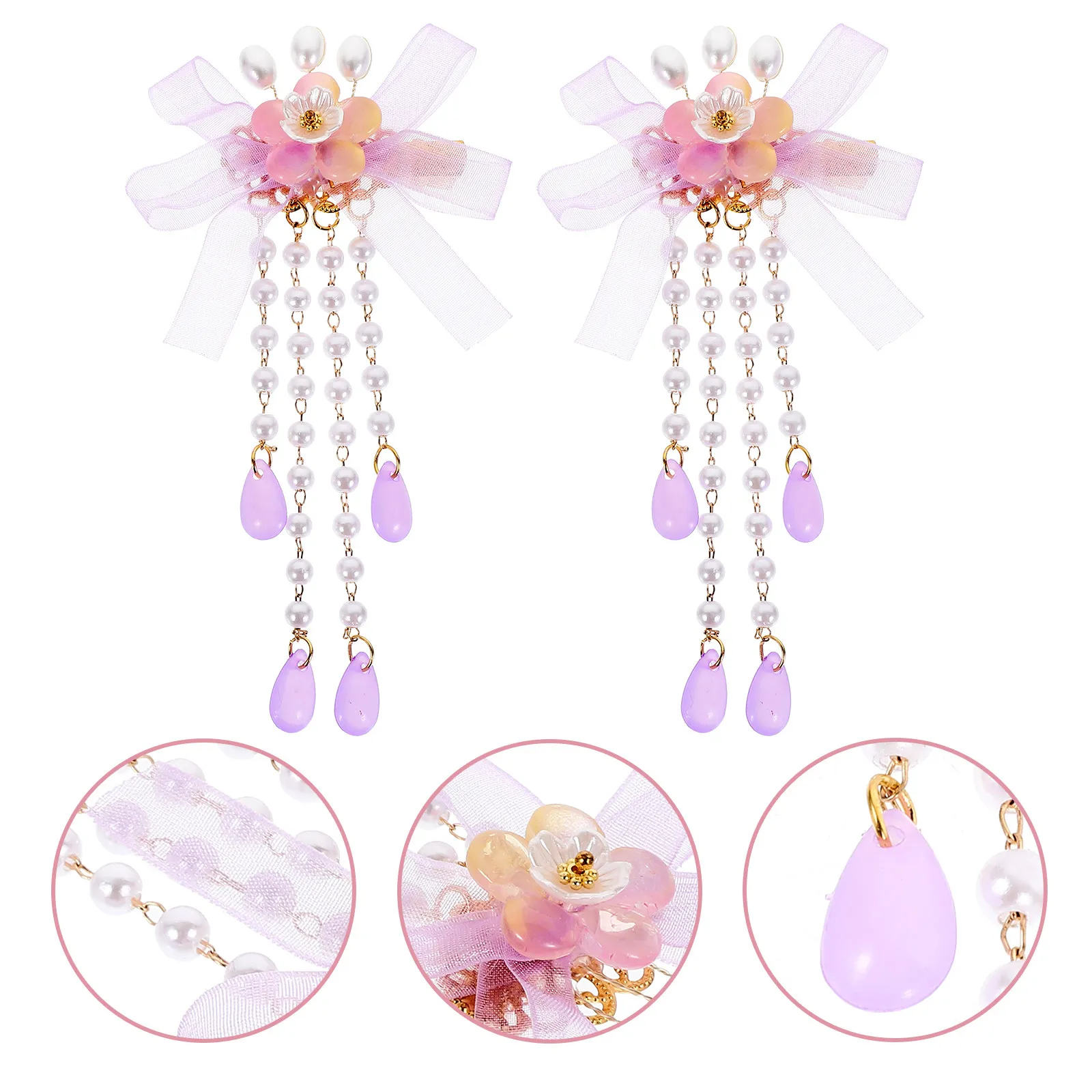 

2Pcs Women Hairpin Flower Tassel Design Chinese Style Dangle Clip Metal Barrette for Daily Party Family Gathering Decoration