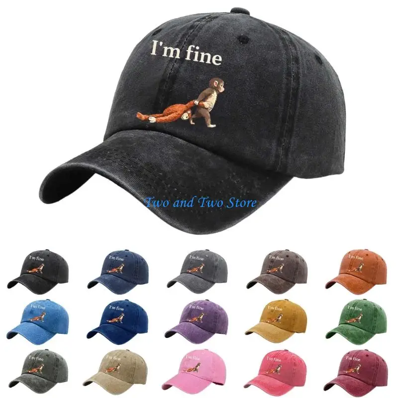 

HX6F Monkey Print Baseball Cap Wash Cotton Snapbacks Hat For Women Men Street Wear