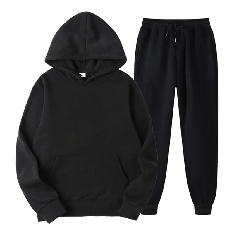 2022Autumn Tracksuit Solid Color Sports Pullover Two-piece Set Men\'s Hooded Casual Sweatshirt+Sweatpants Suit Hoodie Couple Suit