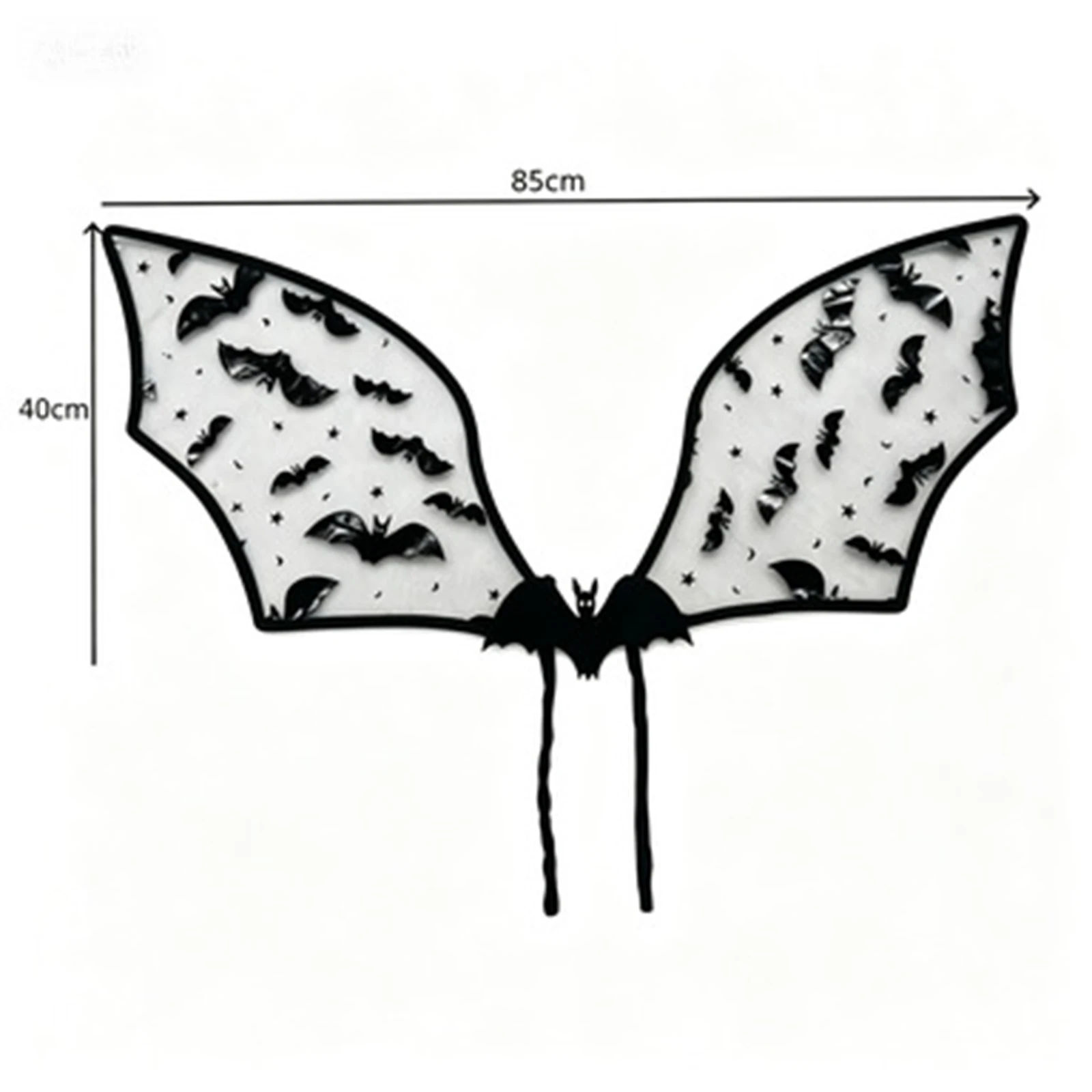 Kids Bat Pattern Devil Bat Wing Sheer Mesh Foldable Wing with Ribbon Tie Halloween Cosplay Accessory Party Props 6