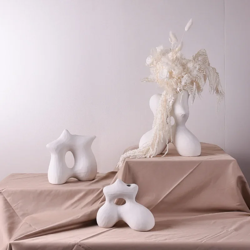 Ceramic Vase Irregular Stone Mountain Shape Abstract Cutout Flower Arrangement Accessories Porcelain Handicraft Home Decoration