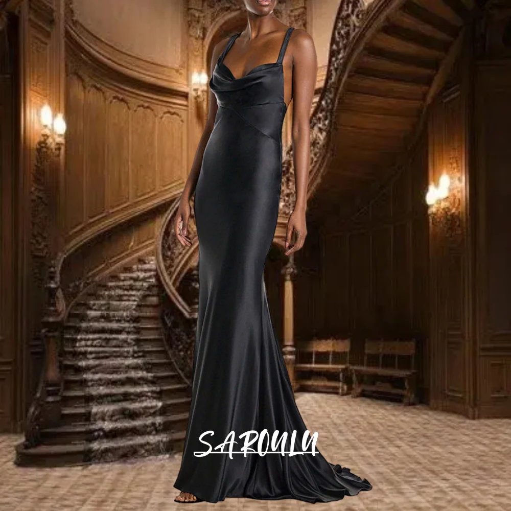 

SAROULU Modern Satin Mermaid Evening Dress Criss-cross Backless Classic Sexy Prom Dresses Women Gown Sweetheart