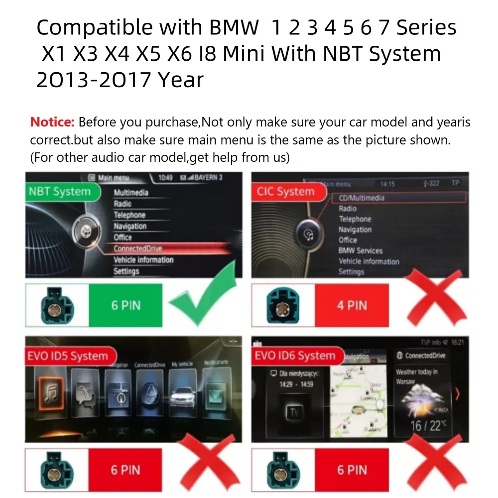 Wireless CarPlay Android Auto For BMW NBT 1 2 3 4 5 Series X1 X3 X4 X5 F20 F21 F30 F31 F34 F10 F48 F25 F26 F15 F60 F10  Module