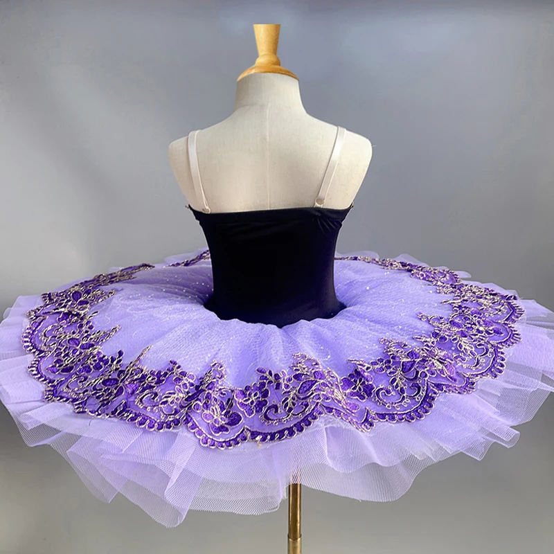 فستان باليه احترافي للفتيات، تنورة منتفخة، زي أداء الزهور، فستان جديد لأداء الرقص، تنورة توتو أرجوانية راقية