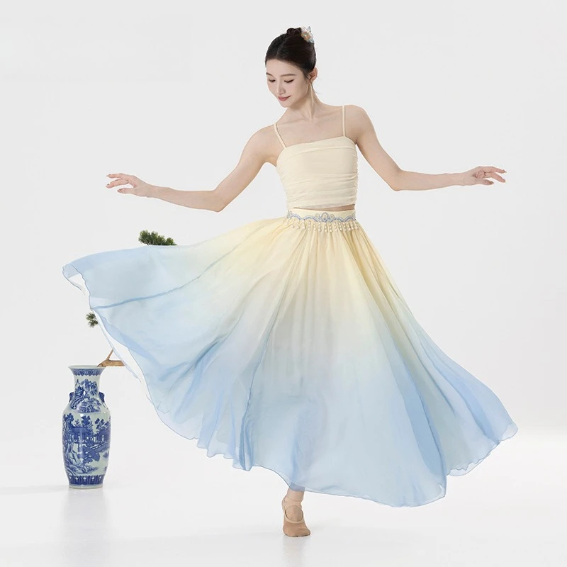 

Classical Skirt 540 Two Layer Longuette Waist Embroidered Beaded Performance Dancer Practice Skirt Color Gradient Practice Wear