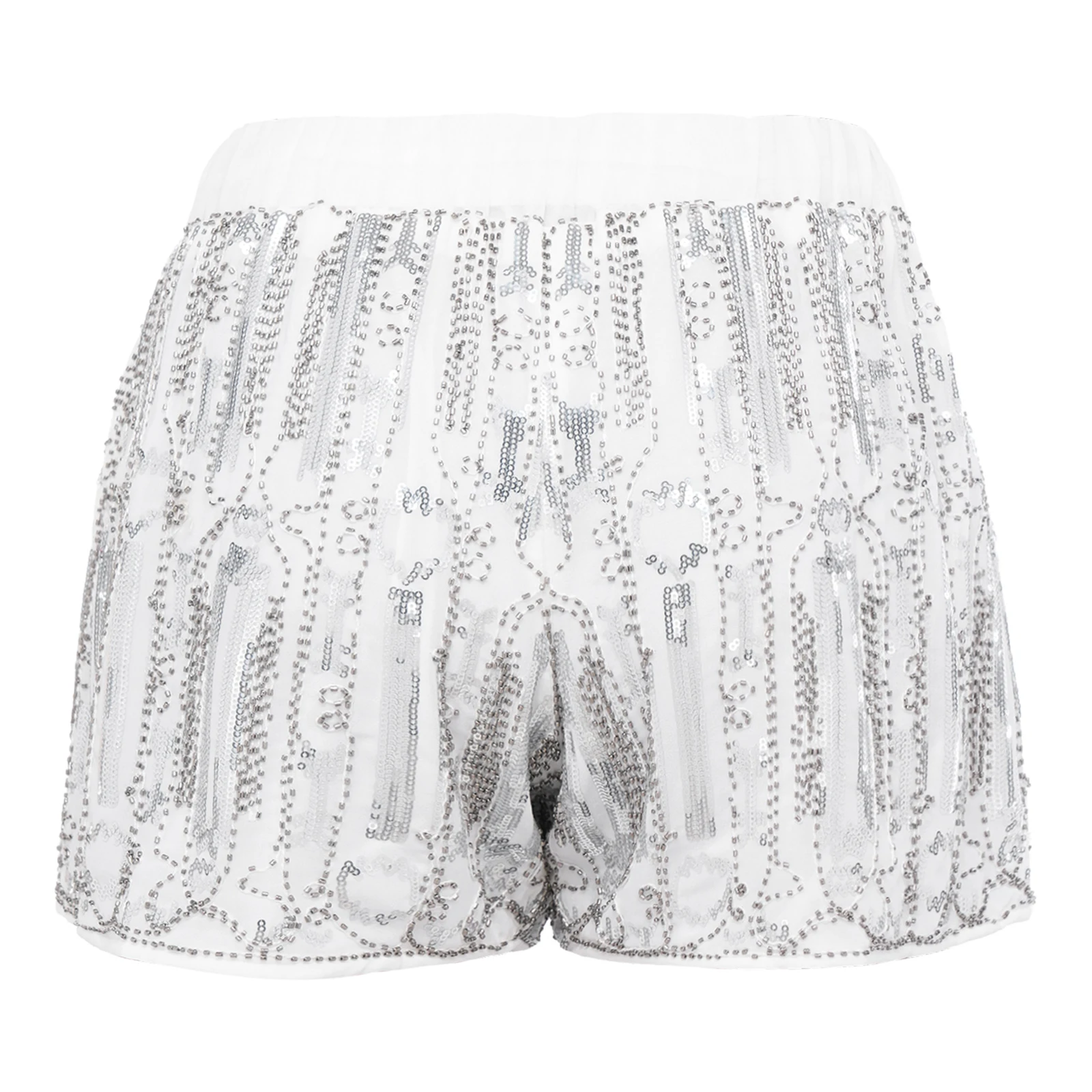 Women Sequin Casual Chiffon Short Retro Totem Print Shorts Daily Party Work Summer Beach Vacation Costume Jazz Dance Boxer Short