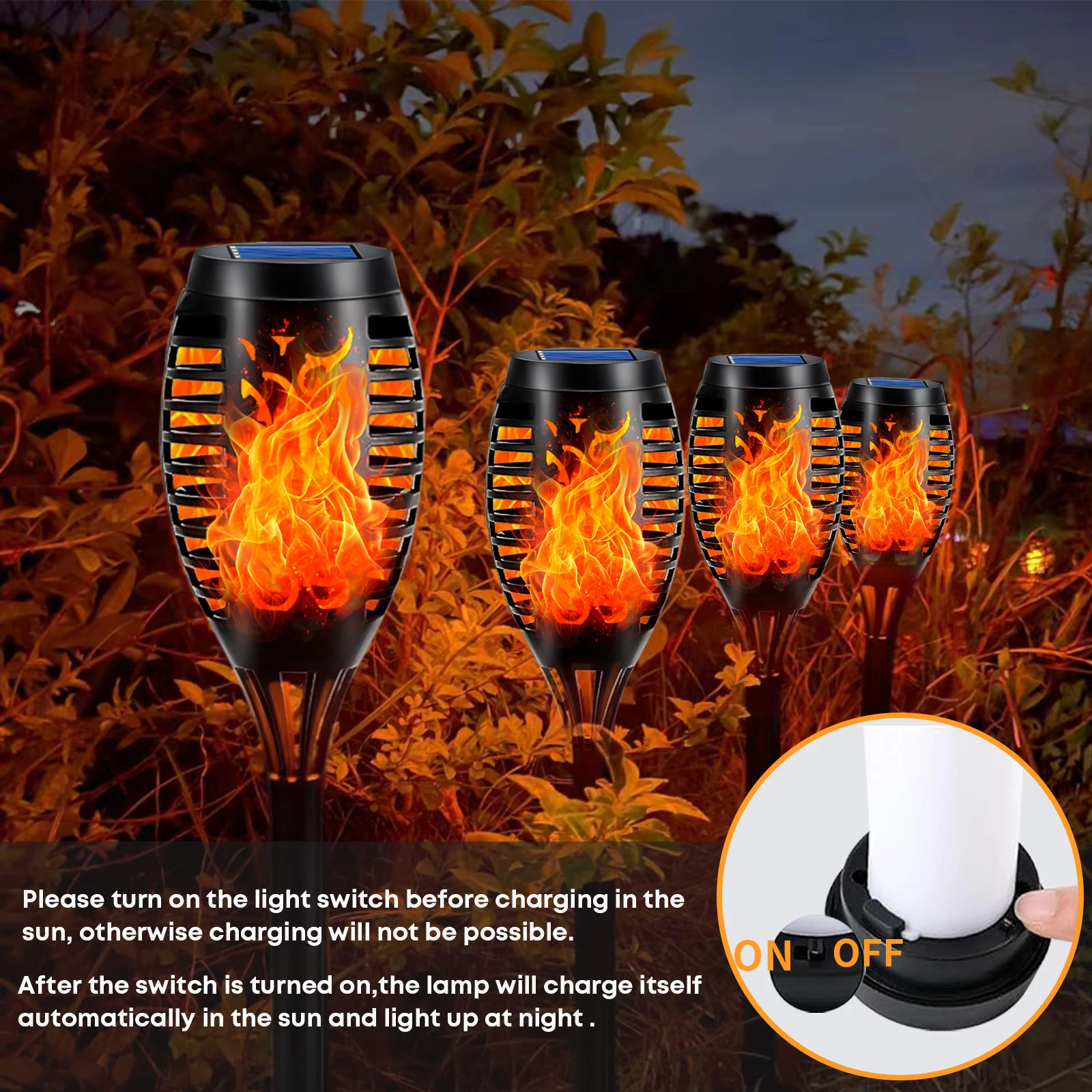LQWELL ® Zonne-torchlamp 8 stuks 12 LED tuin zonnelampen met realistisch vlameffect IP65 waterdichte zonne-wegverlichting voor buiten tuin gazon en achtertuin