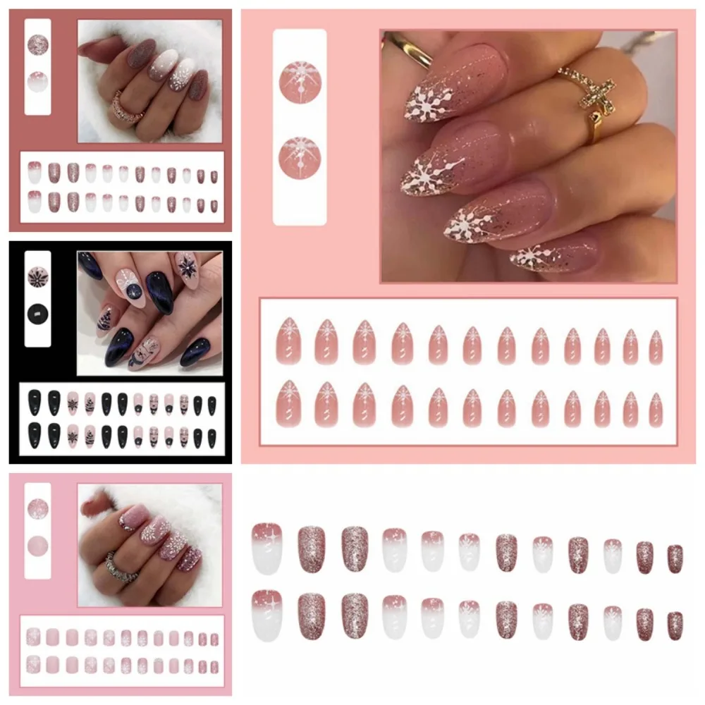 

24Pcs/set Nail Accessories Christmas False Nails Full Cover Nail Art Tips Manicure Material Christmas Fake Nails Short Square