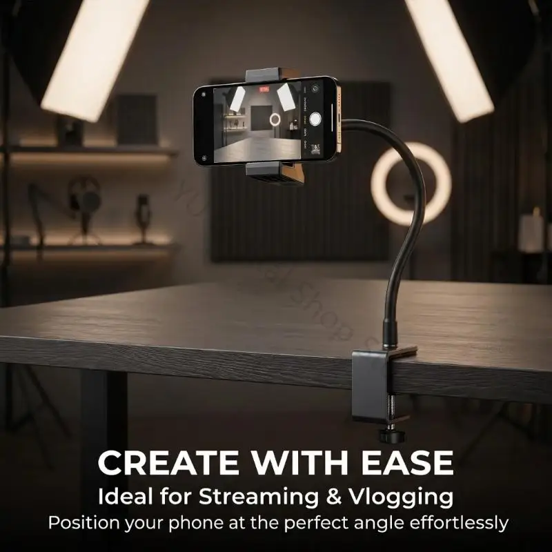 96BA Adjustable Phone Holder with Flexible Metal Arm, Padded Spring Clamp and 1/4inch Threaded Mount for Compatible Fill Lights