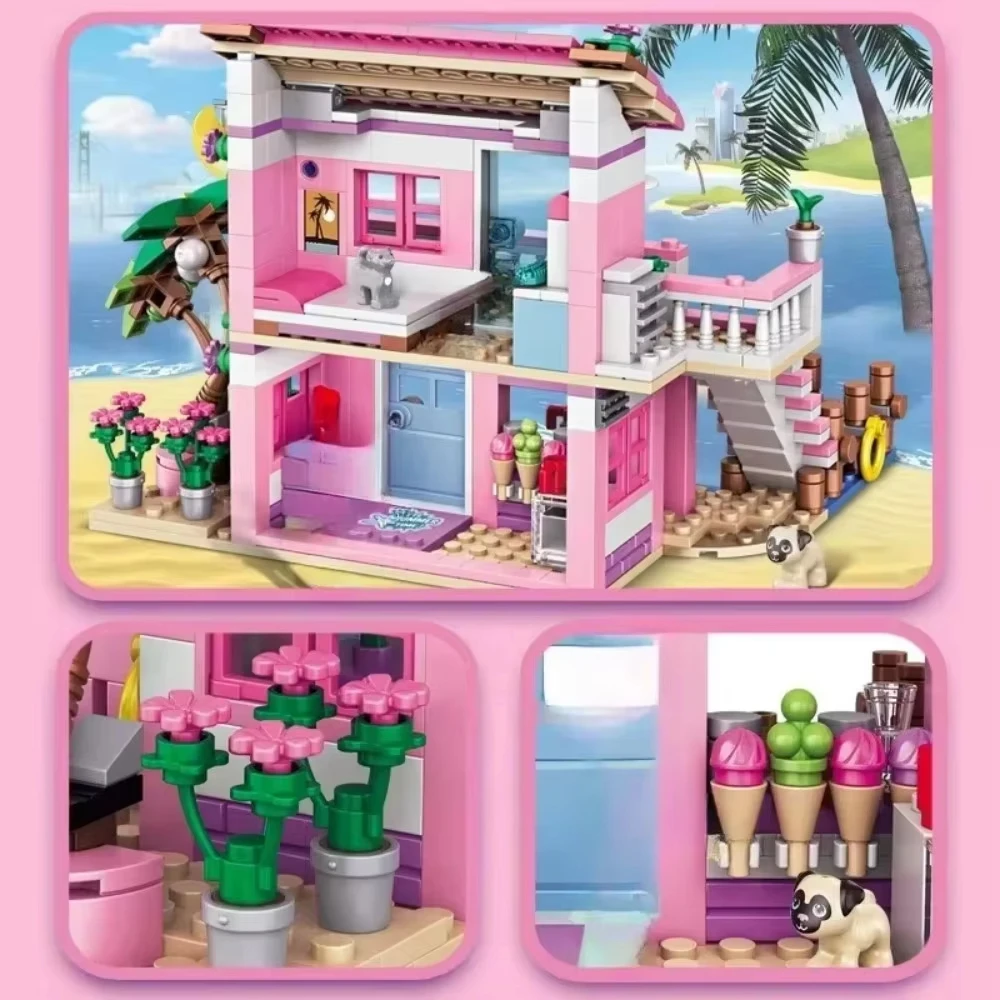 Beachfront Mansion Building Blocks with Playground, DIY Miniature Model Kit for Adults - Creative Display Gift Idea