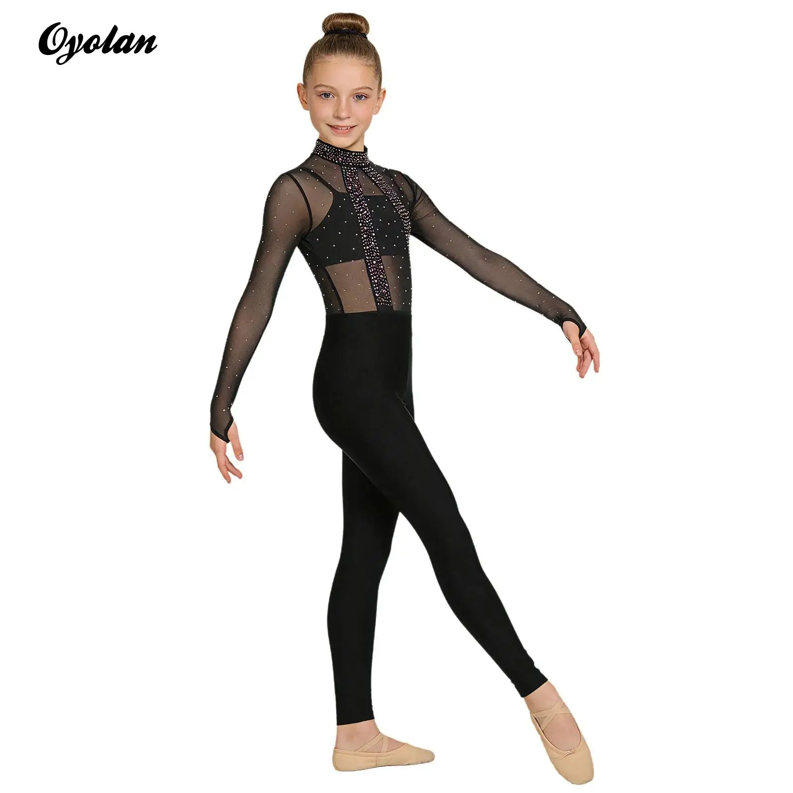 

Kids Girls Shiny Rhinestones Gymnastics Artistic Figure Skating Ballet Dance Costume Leotard with Camisole Leggings And Hairband