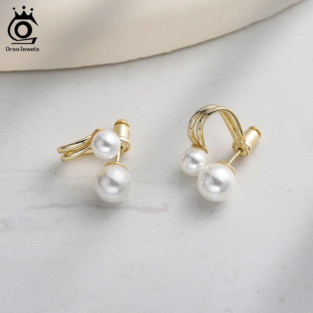 

ORSA JEWELS Vintage Shell Pearl Stud Earrings S925 Silver Shell Round Cut Piercing Earrings Hypoallergenic Party Jewelry PSE05
