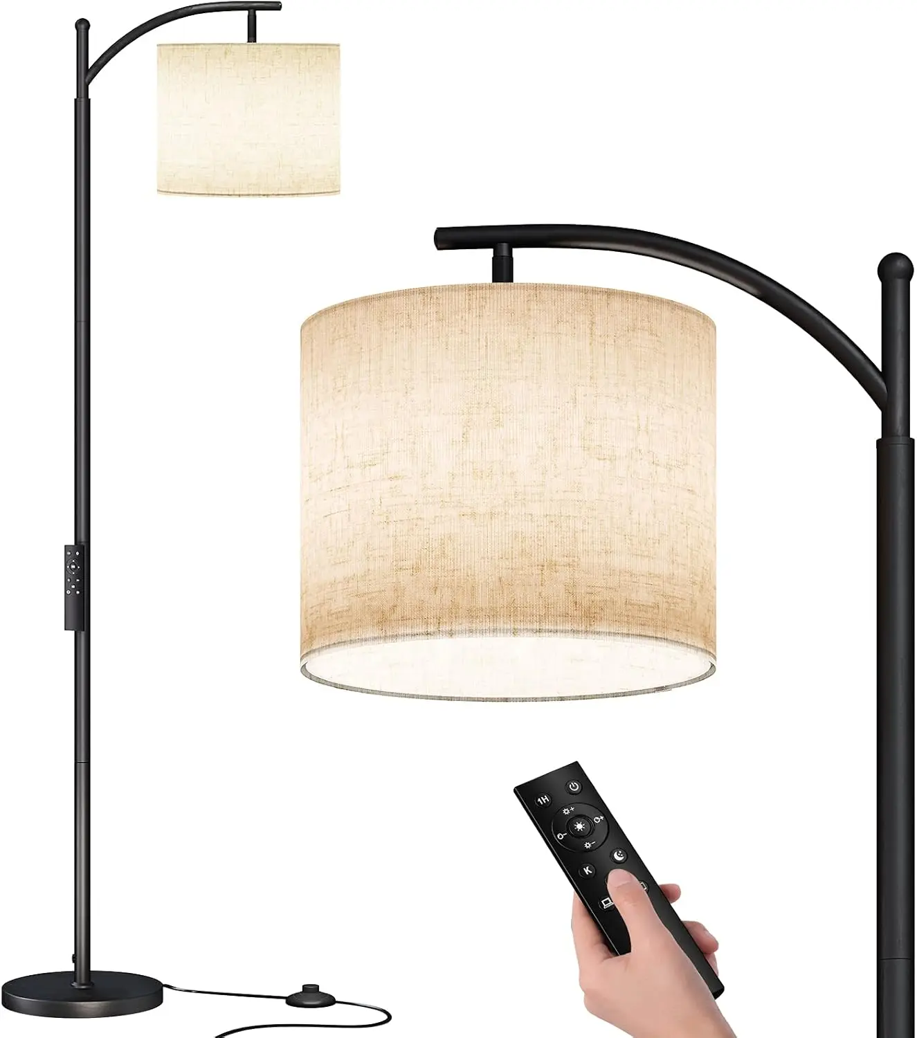 

Modern Arc Floor Lamp with Remote Control, Stepless Dimmable Bulb for Living Room, Bedroom, Office in Black