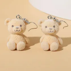 3D Cute Teddy Bear Pendant Women's Earrings Kawaii Accessories Drop Earrings Creative Plush Toy Jewelry Gifts for Her 3 Color