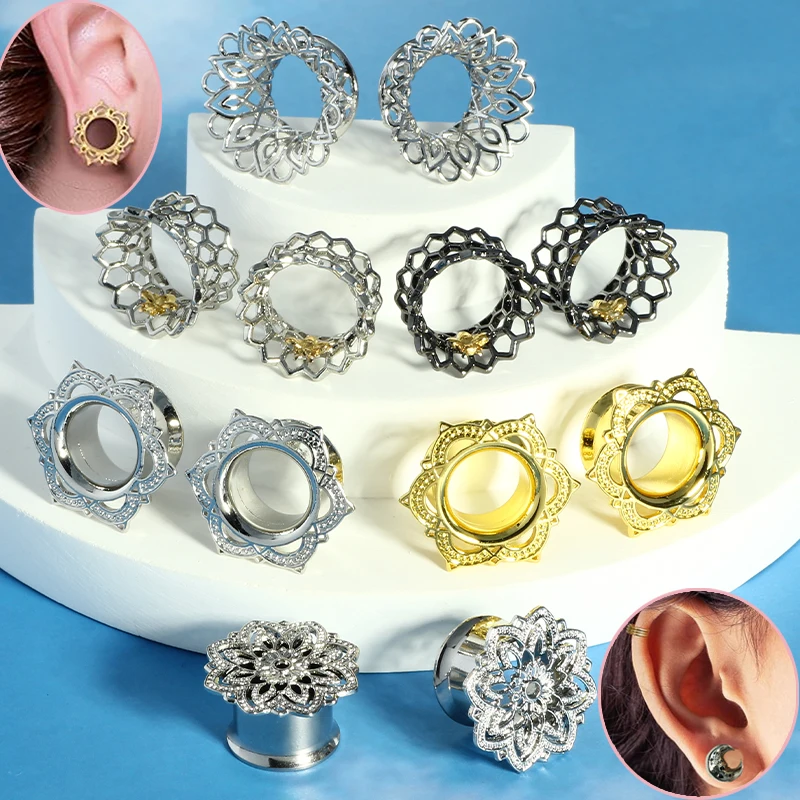 2pc 6mm-16mm Stainless Steel Ear Plugs Tunnels Gold Color Screwed Earrings Expander Earlet Gauges Body Piercings Jewelry