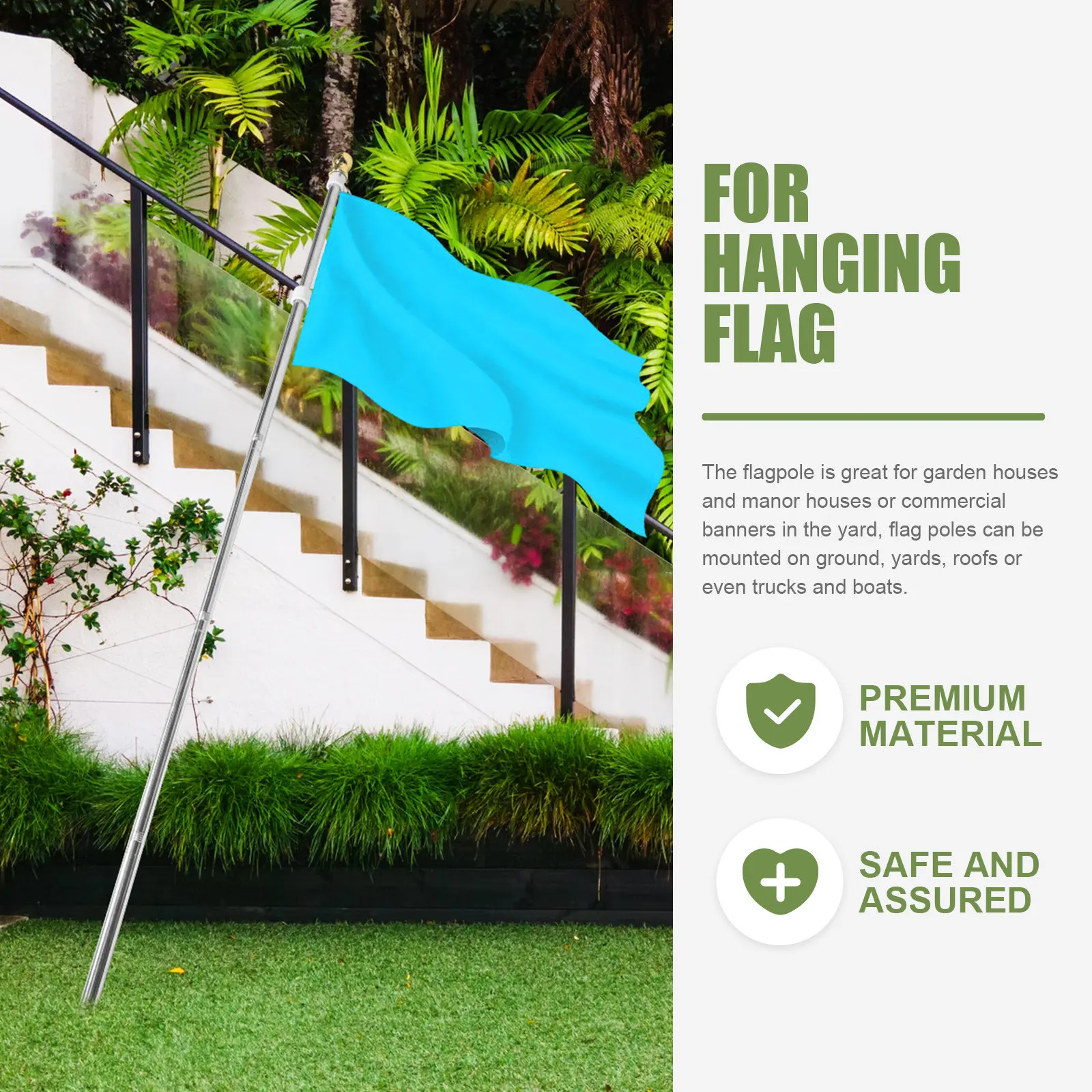 1Set Rustproof Stainless Steel Flagpole Professional Outdoor Flag Holder Free Rotation Anti-Twist for Yard Roof Truck Boat Use