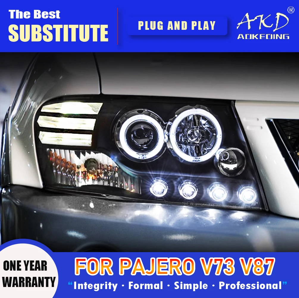 

AKD Head Lamp for Pajero V73 LED Headlight 2004-2016 Headlights Pajero V87 DRL Turn Signal High Beam Angel Eye Projector Lens