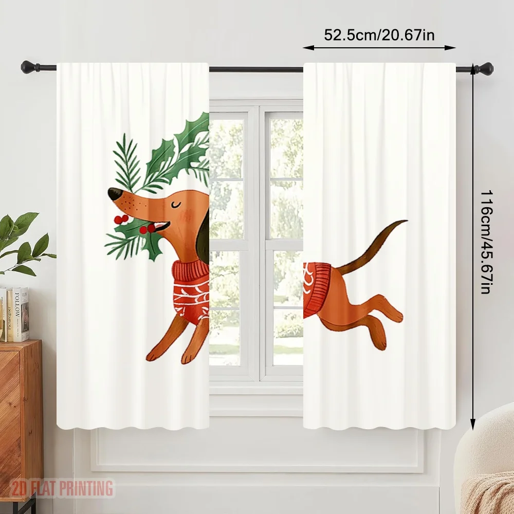 2pcs,2D plane printing Pattern Curtains Christmas Dachshund Reindeer Dog (2) Versatile Fabric (without rod) Art Deco Festive