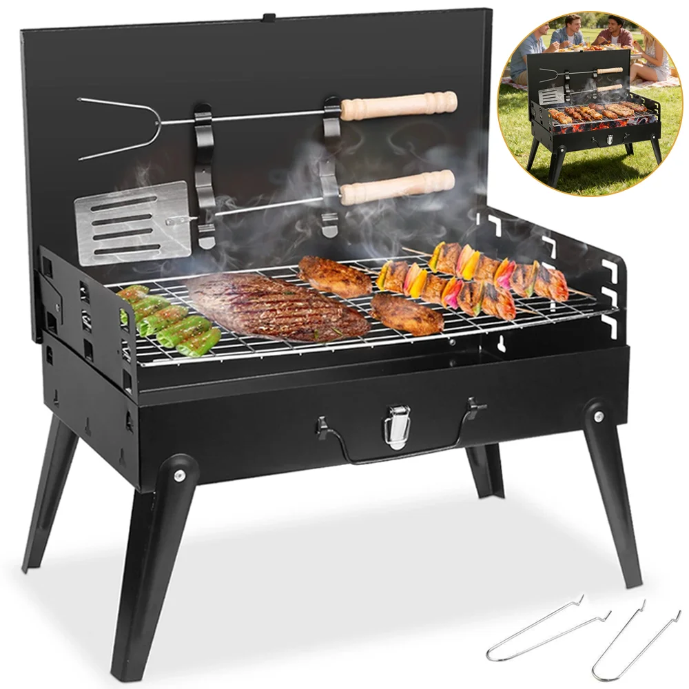 Parrilla de barbacoa plegable, portátil, mini kit de herramientas para barbacoa, para cocinar al aire libre, camping, picnics, playa, herramientas para barbacoa