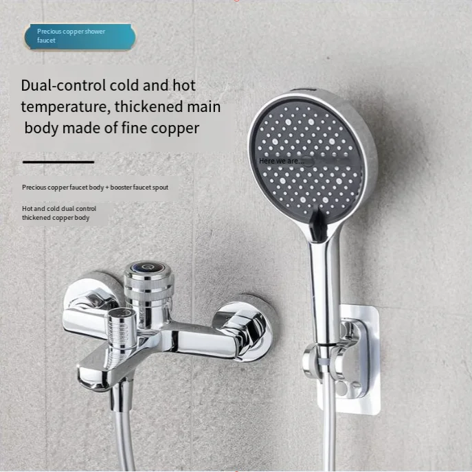 

All Copper Wall Mounted Shower Faucet Triple Cold and Hot Water Mixer Tap Household Bathtub Faucet Shower Diverter Hand Sprayer