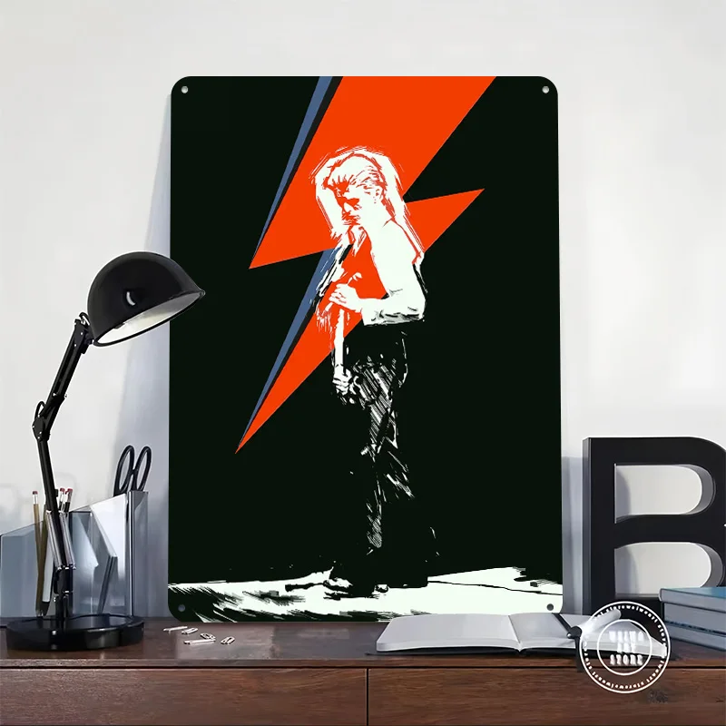 David Bowie Lightning Bolt Art Poster Retro 3D Printed Metal Signs Customized Wall Hanging Gift for Decoration Room Office Decor