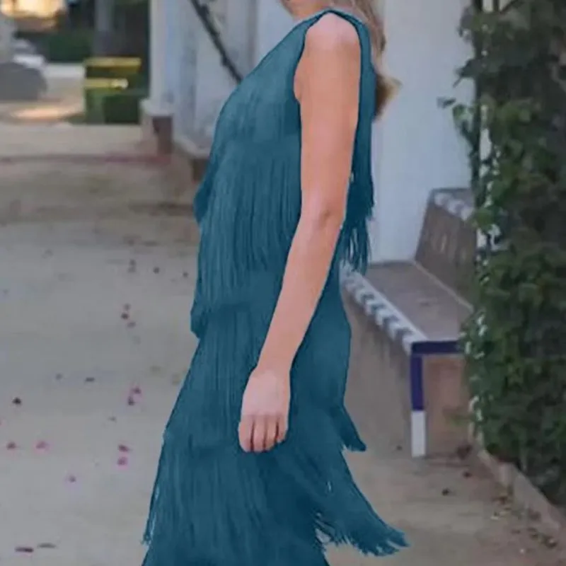 Nowa seksowna sukienka damska z frędzlami, odkrywająca ramiona, asymetryczna, nowa kolekcja wiosna-lato, sukienki boho na studniówkę i imprezy dla kobiet.