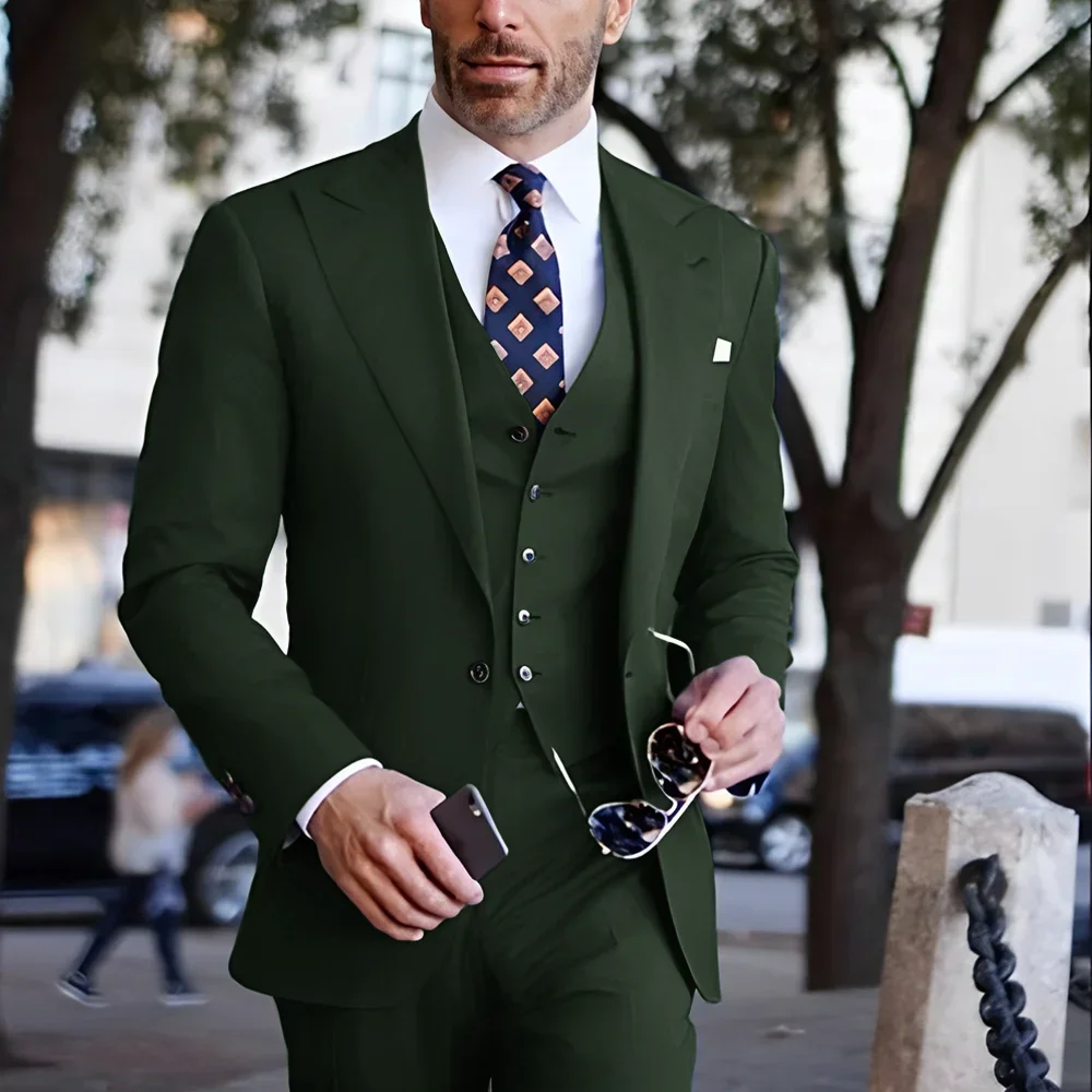 

Classic Wedding Tuxedos Casual Solid Suits Slim Fit 3 Pieces Groomsmen Suit Male Formal Business Men Clothing(Jacket+Vest+Pants)