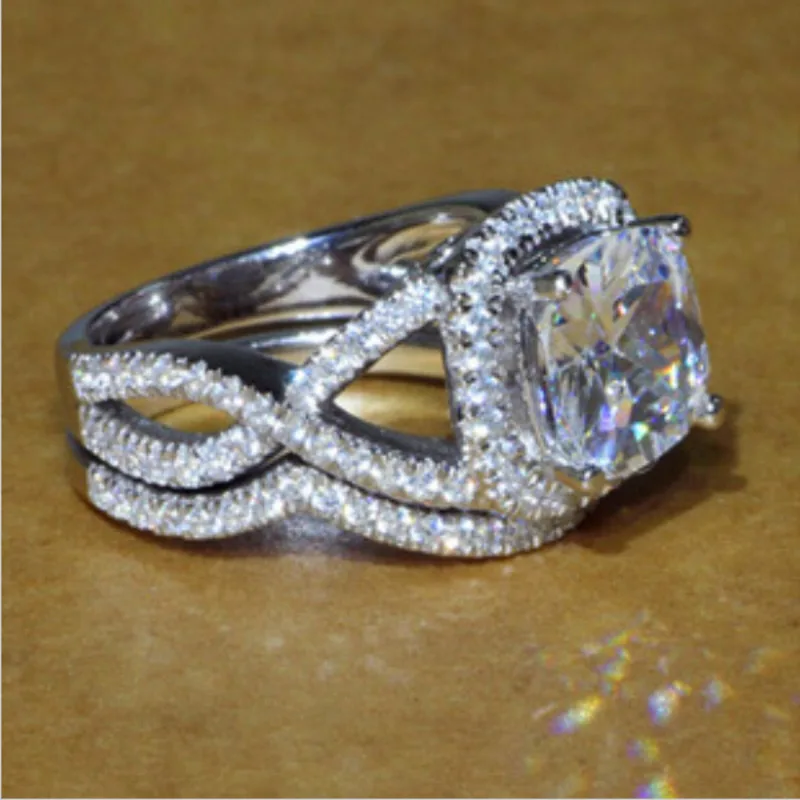 

Valuable Lady AAAAA Zircon Promise Ring Set 10KT White Gold Engagement Wedding Band Rings for Women Men Jewelry