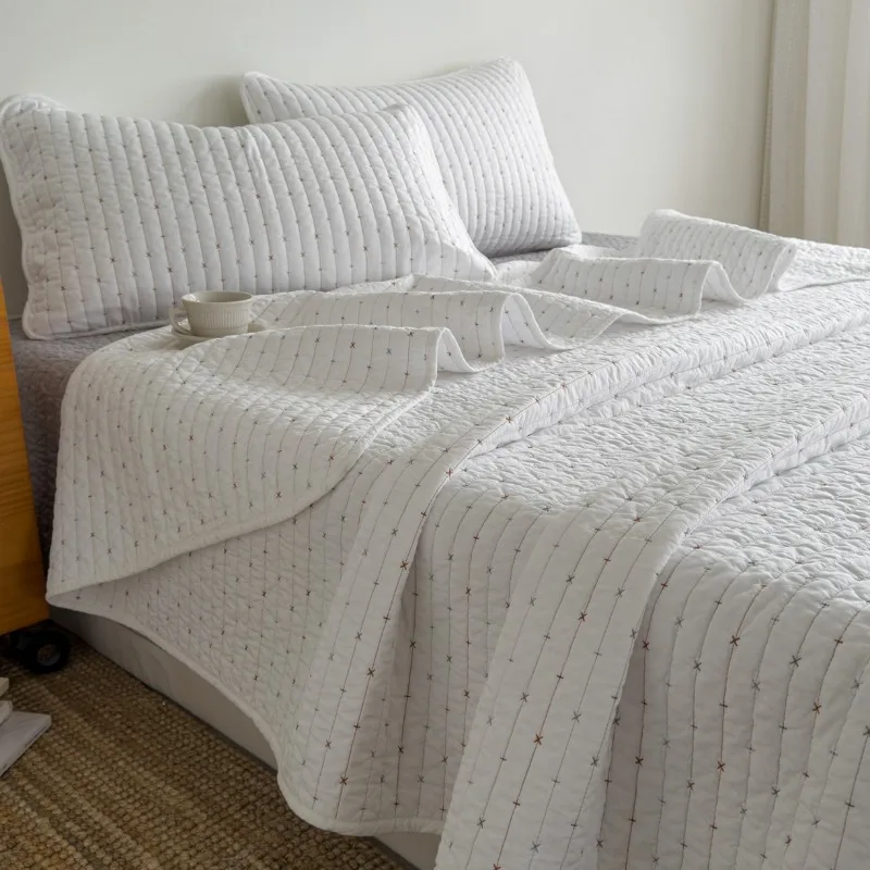 

New cotton pure cotton rice grain embroidery solid color household bed cover single piece, no pillowcase