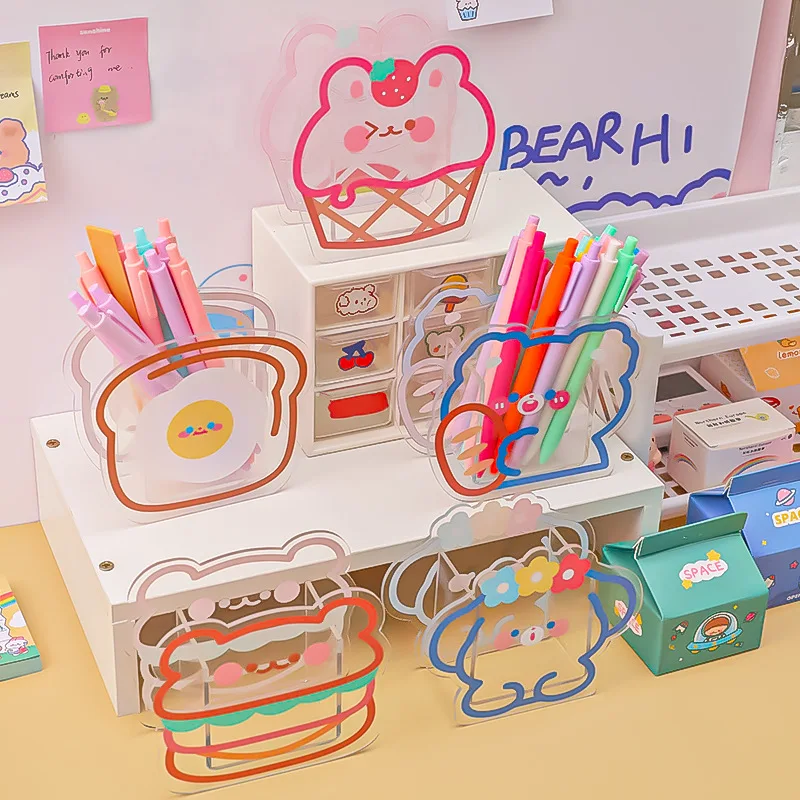 New Arrival Kawaii Puppy Creative Desktop Pen Holder Transparent Acrylic Desk Organizer Stor Gift