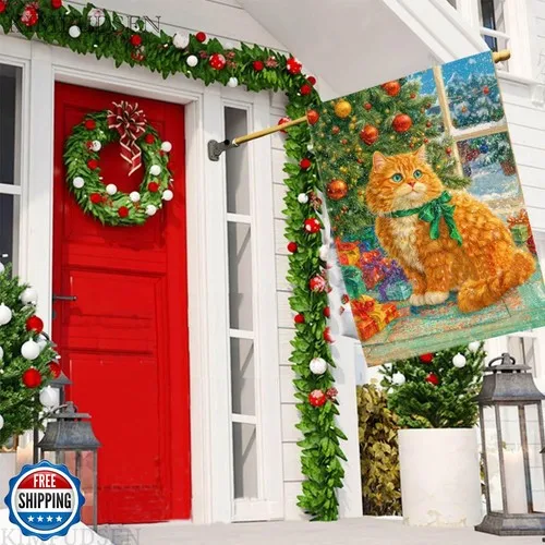 Christmas Cat House Flag 28 x 40 Inch Double Sided for Outside Wi ZZO EEZ