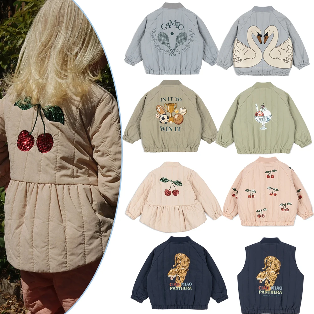 Children's KS New 2026 Winter Cute Cartoon Shiny Candy Ice Cream Swan Handsome Tiger Pattern Cotton Jacket Children's Thick Coat