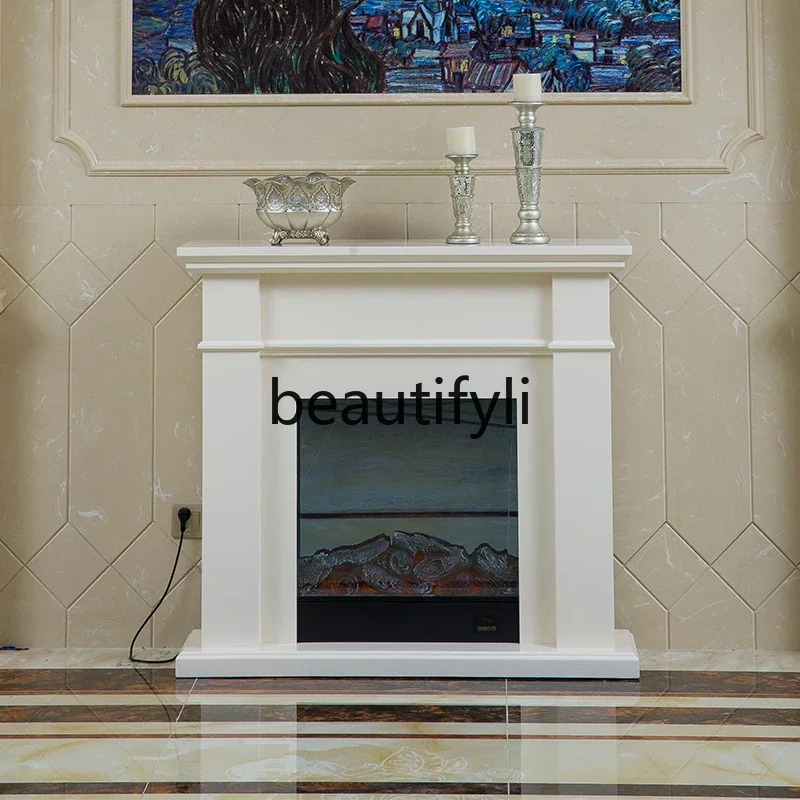 X Solid wood fireplace cabinet ivory white mantel electronic decorative fireplace