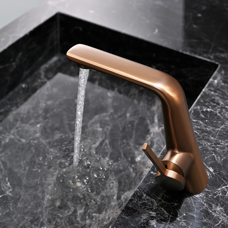 صنبور حوض ذهبي وردي مصقول، خزانة حمام، مياه ساخنة وباردة، جميع صنبور ثقب واحد من النحاس #2