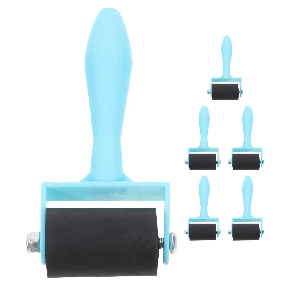 

6pcs Printmaking Ink Roller Children Blue Handle Rubber Rollers Craft Tools Embossing Projects Education Stamping
