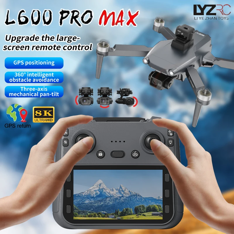 Dron GPS L600 PRO Max 8K con cámara HD profesional, estabilizador de 3 ejes, fotografía aérea, evitación de obstáculos, pantalla FPV, 5KM