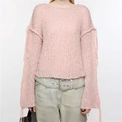 Women's sweater 2024 Winter New in Stretch Knitted Slimming Women's Long Sleeve Top Wool blend round neck pullover y2k Knitwear