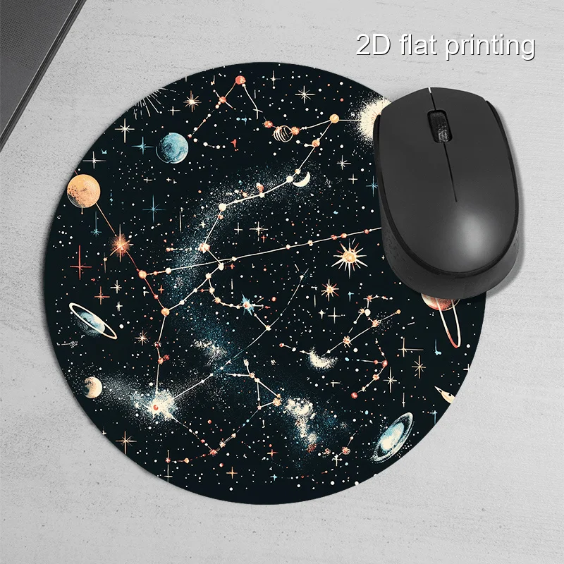 1 PC Universe Pattern Round Portable Durable Texture Comfortable Mouse Pad, Cartoon Thickened Desktop Non-Slip Rubber Pad