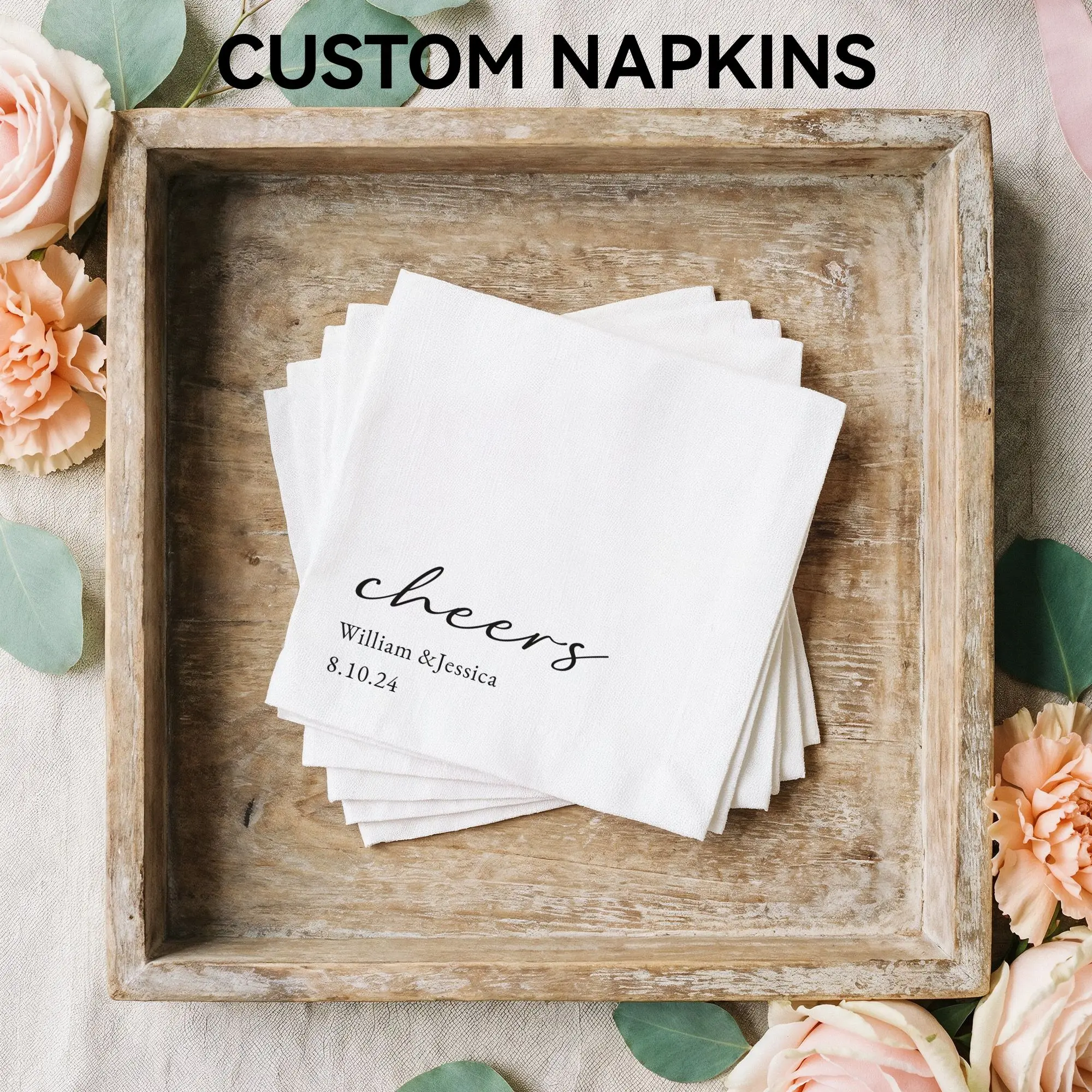 Personalisierte Papierservietten für Hochzeiten, individuelle Cocktailservietten mit Text, elegante Einwegservietten, für Babypartys und Junggesellinnenabschiede