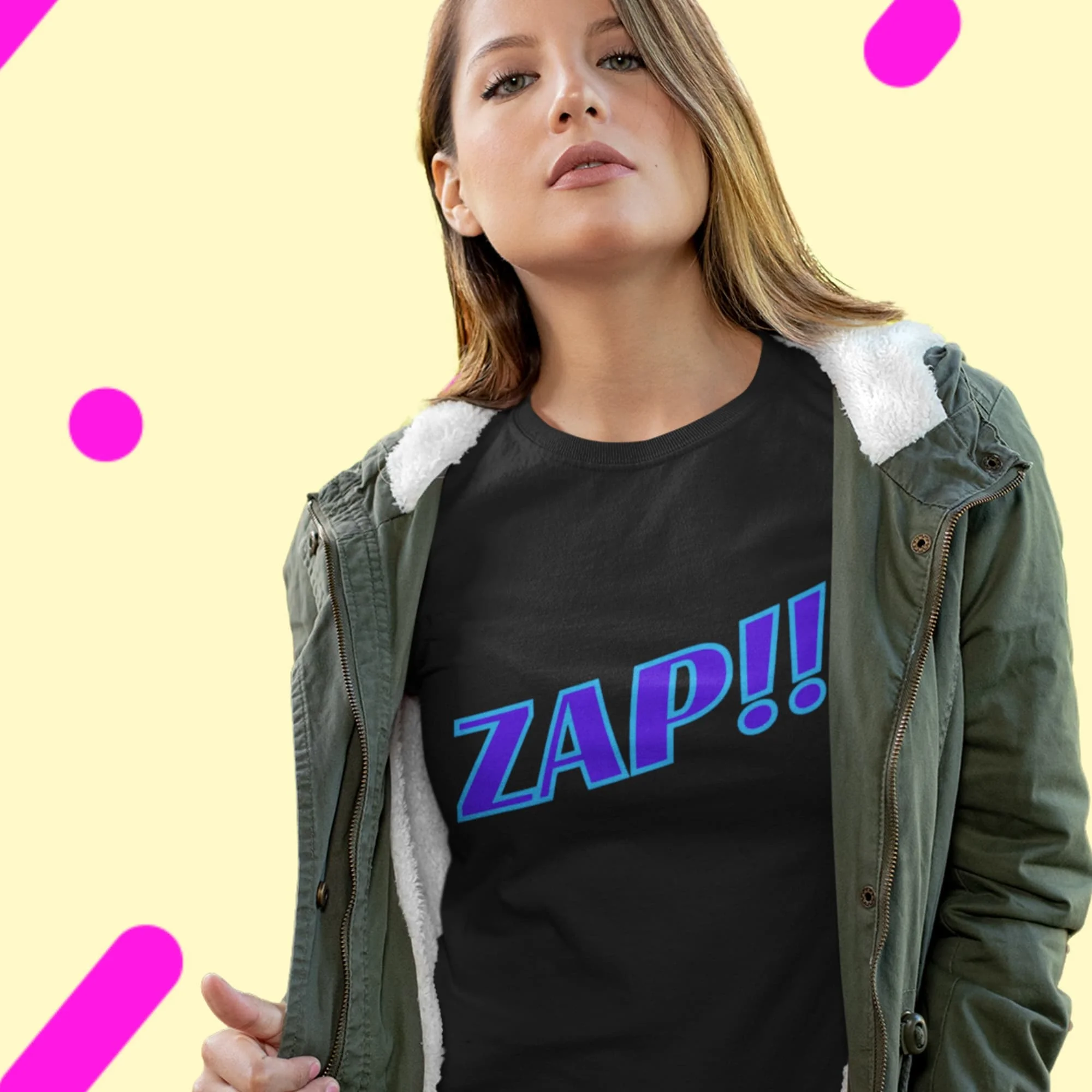 Zap T Shirt Comic Inspired Funny Original Design Superhero Action Words Exciting Fun