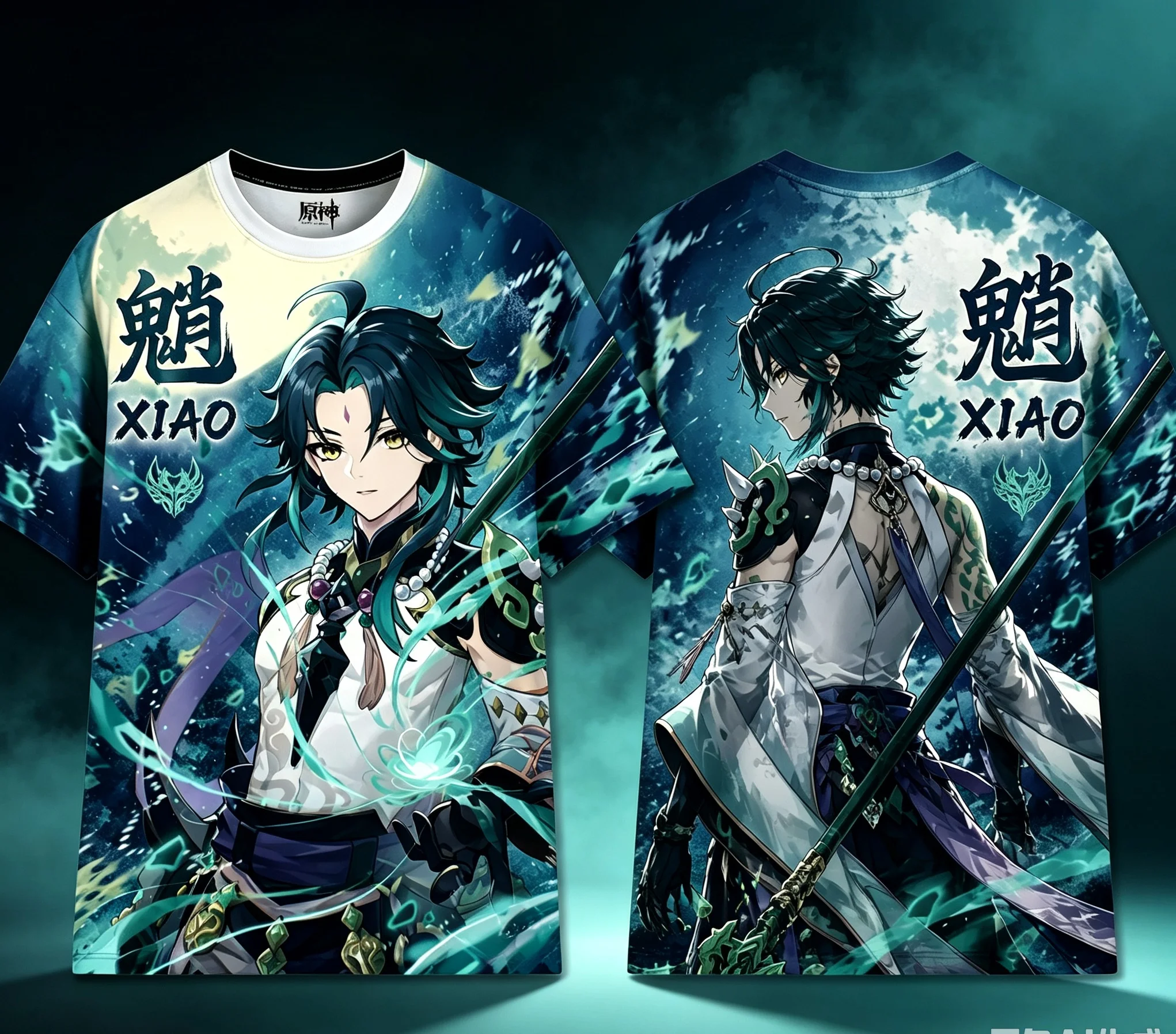 Genshin Impact Xiao 3D Print T‑Shirt, Anime Character Short‑Sleeve Unisex Casual Streetwear Tops