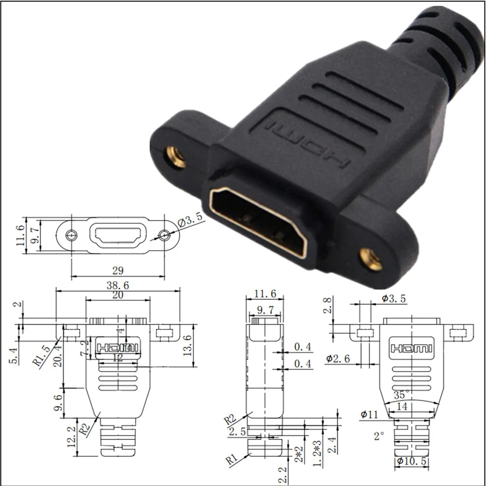 HDMI Ultra HD Cable Version 2.0 60Hz Male to Female Curved Connector with Fixed Screws for Extension and Connection