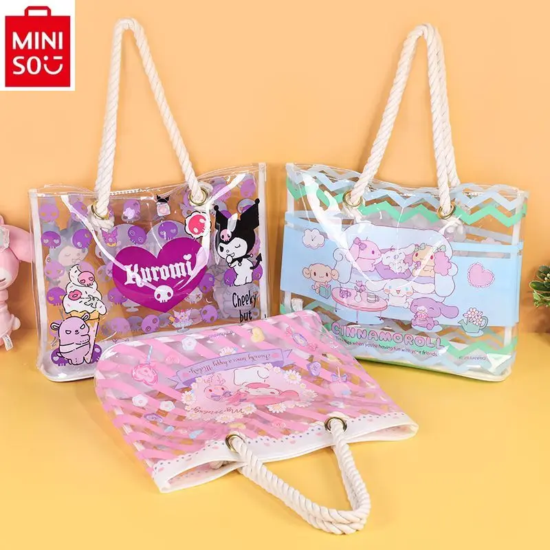 MINISO Sanrio Hello Kitty Kuromi Handbag for Women's High Quality PVC Sweet and Versatile Girl Heart One Shoulder Beach Bag