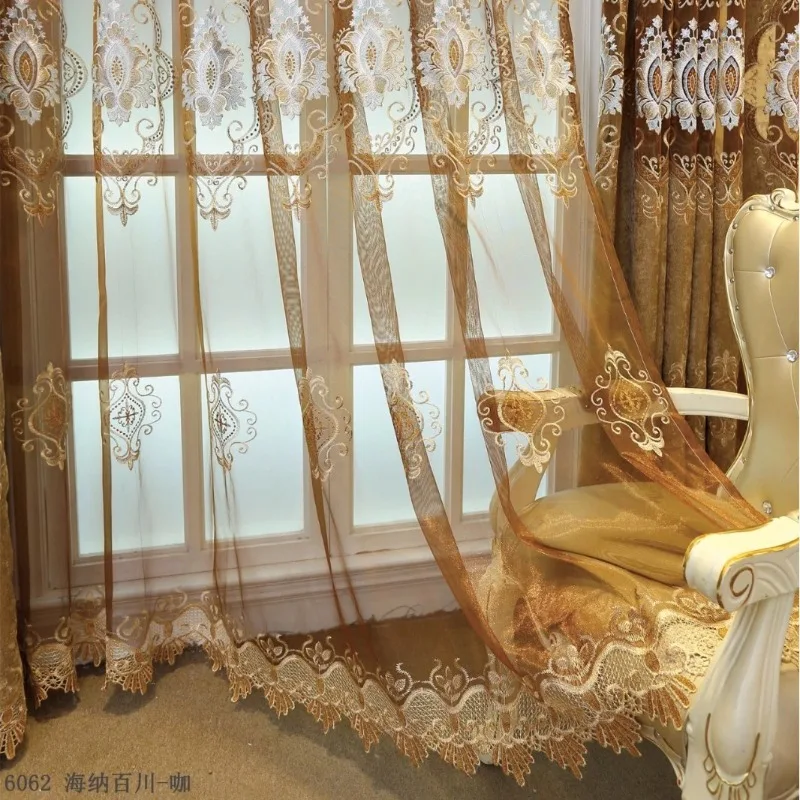 

Chenille Embroidered Window Tulle Luxury Curtains for Living Room Bedroom Dining Custom Size Partition door Decorations